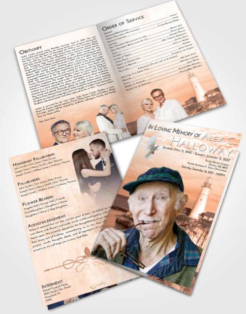 Bifold Order Of Service Obituary Template Brochure Vintage Love Lighthouse Journey