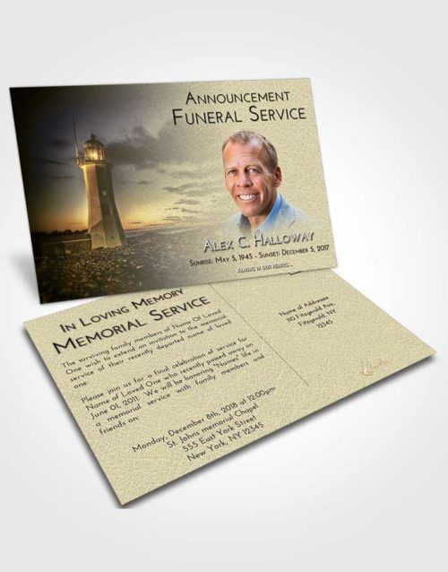 Funeral Announcement Card Template At Dusk Lighthouse Magnificence