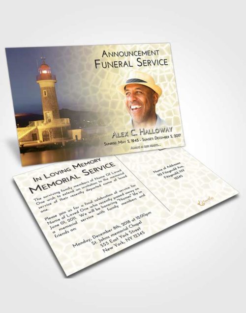 Funeral Announcement Card Template At Dusk Lighthouse Majesty