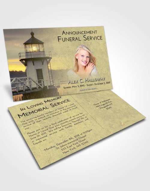 Funeral Announcement Card Template At Dusk Lighthouse Surprise