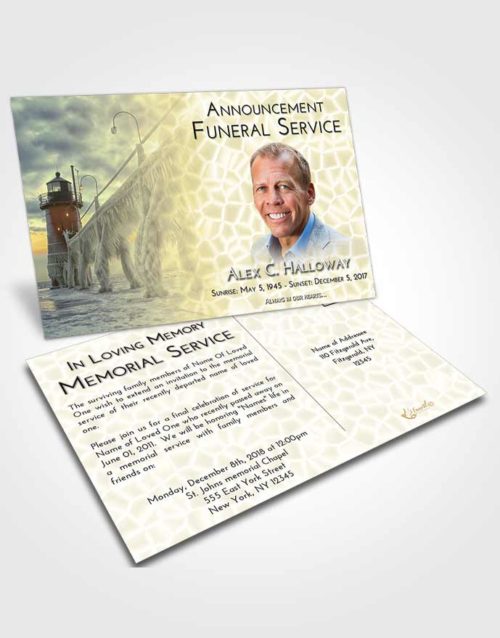 Funeral Announcement Card Template At Dusk Lighthouse Tranquility