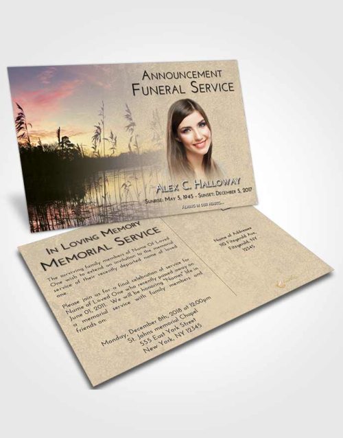 Funeral Announcement Card Template At Dusk Serenity Lake