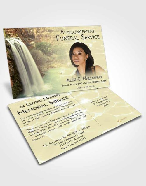 Funeral Announcement Card Template At Dusk Waterfall Serenity