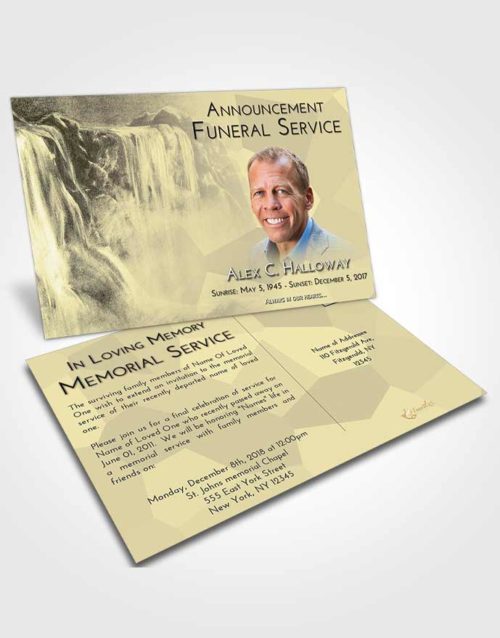 Funeral Announcement Card Template At Dusk Waterfall Tranquility