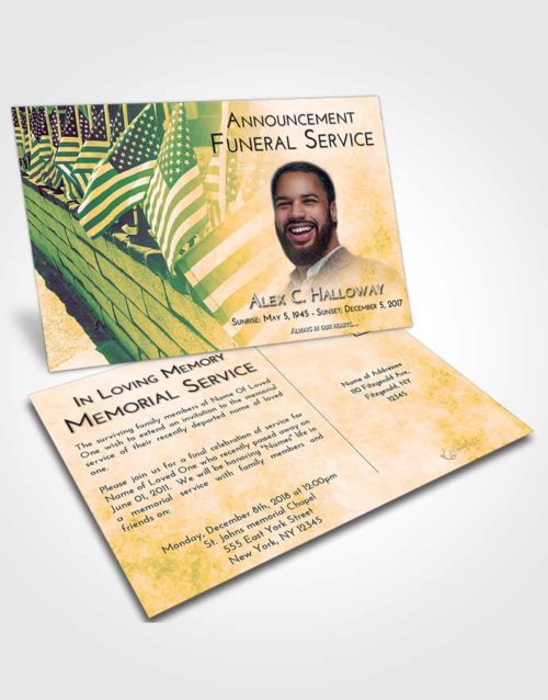 Funeral Announcement Card Template Emerald Serenity American Victory