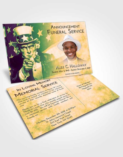 Funeral Announcement Card Template Emerald Serenity Uncle Sam