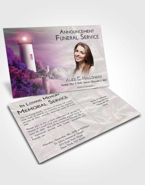 Funeral Announcement Card Template Emerald Sunrise Lighthouse Mystery