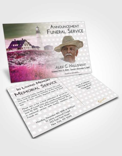 Funeral Announcement Card Template Emerald Sunrise Lighthouse Secret