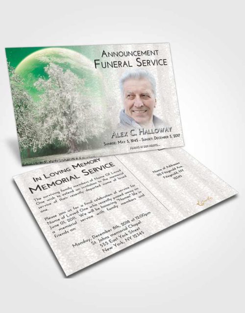 Funeral Announcement Card Template Emerald Sunrise Snowy Love