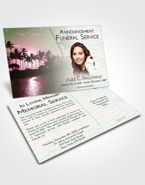 Funeral Announcement Card Template Emerald Sunrise Summer Palms