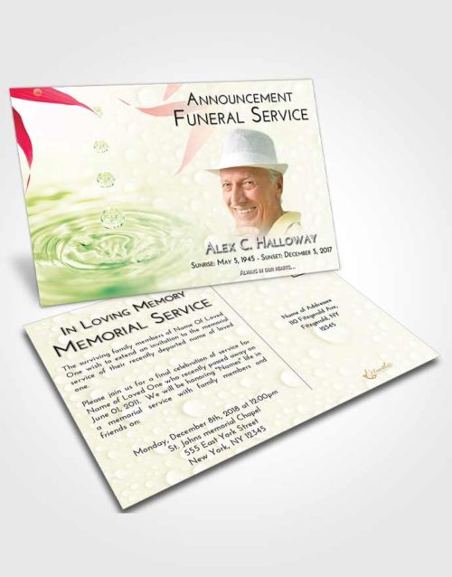 Funeral Announcement Card Template Emerald Sunrise Water Droplet