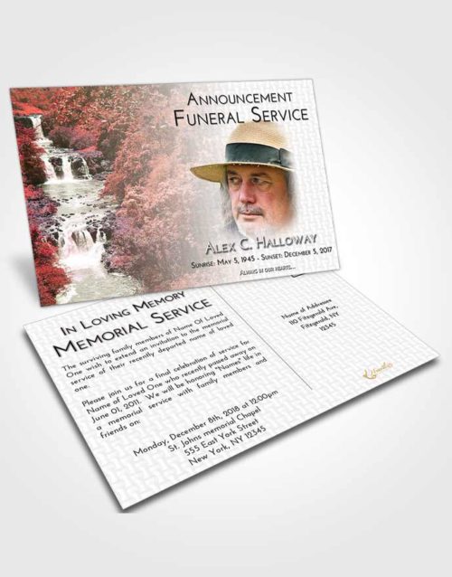 Funeral Announcement Card Template Emerald Sunrise Waterfall Liberty
