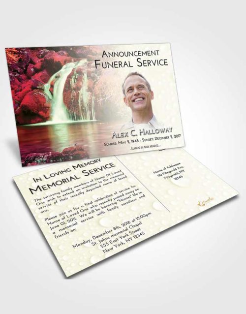 Funeral Announcement Card Template Emerald Waterfall Paradise