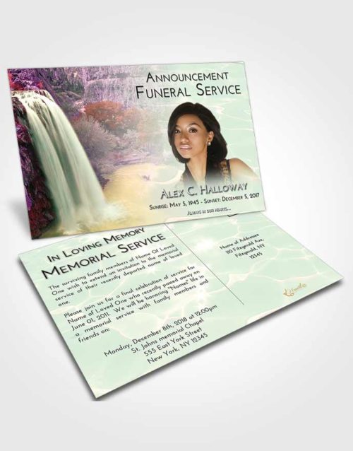 Funeral Announcement Card Template Emerald Waterfall Serenity