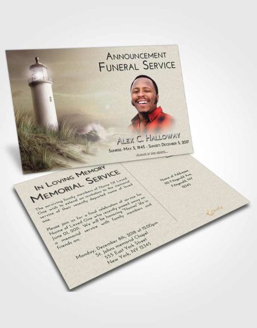 Funeral Announcement Card Template Evening Lighthouse Serenity