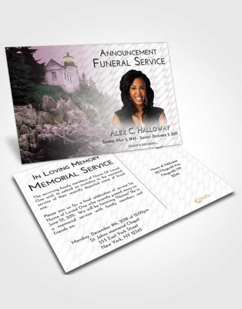 Funeral Announcement Card Template Evening Lighthouse on the Rocks