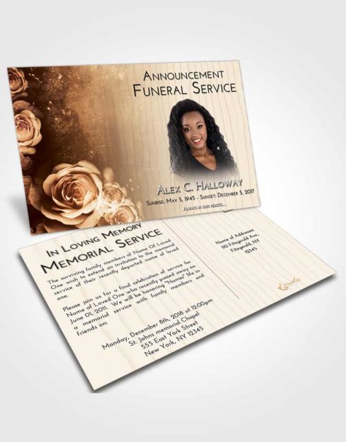 Funeral Announcement Card Template Golden Flowering Garden