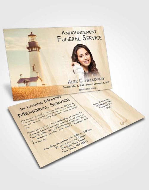 Funeral Announcement Card Template Golden Lighthouse Clarity