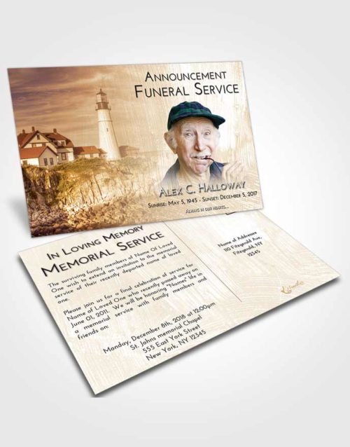 Funeral Announcement Card Template Golden Lighthouse Journey