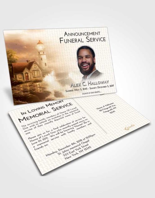 Funeral Announcement Card Template Golden Lighthouse Lookout