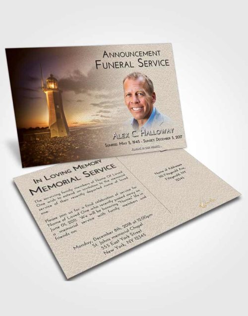 Funeral Announcement Card Template Golden Lighthouse Magnificence