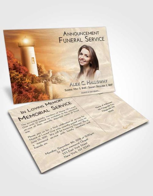 Funeral Announcement Card Template Golden Lighthouse Mystery