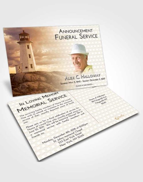 Funeral Announcement Card Template Golden Lighthouse Safety