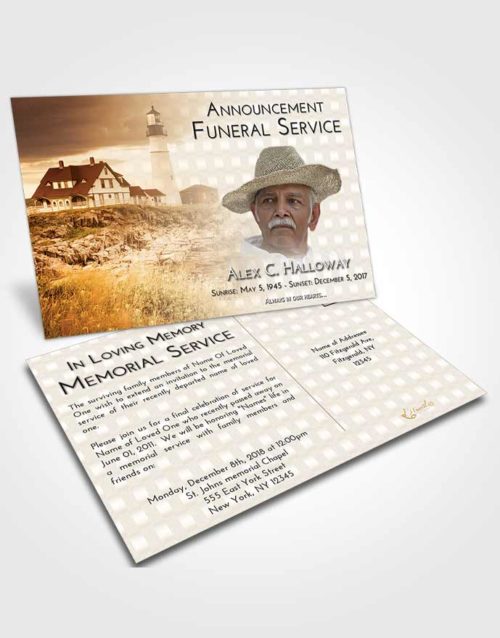 Funeral Announcement Card Template Golden Lighthouse Secret