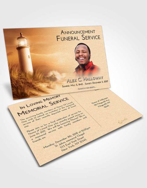 Funeral Announcement Card Template Golden Lighthouse Serenity