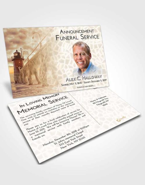 Funeral Announcement Card Template Golden Lighthouse Tranquility