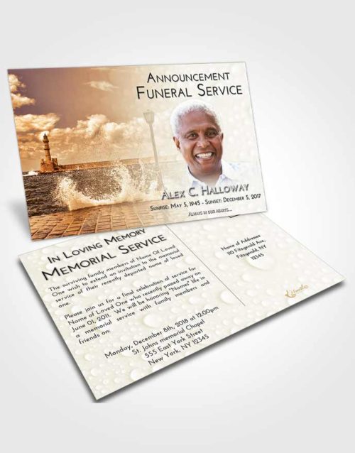 Funeral Announcement Card Template Golden Lighthouse in the Tides