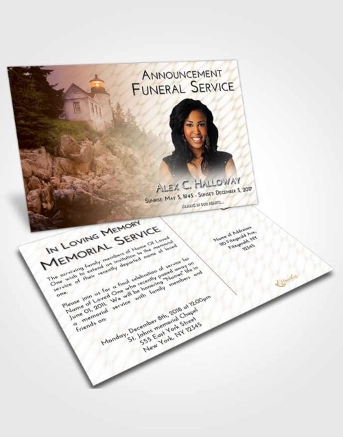 Funeral Announcement Card Template Golden Lighthouse on the Rocks