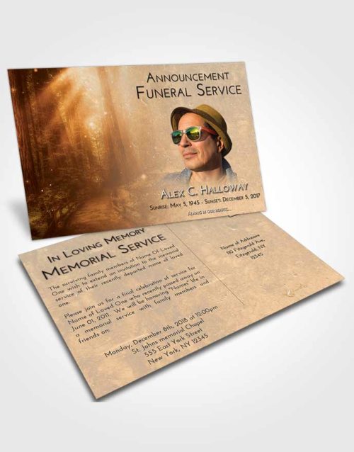 Funeral Announcement Card Template Golden Magical Forest