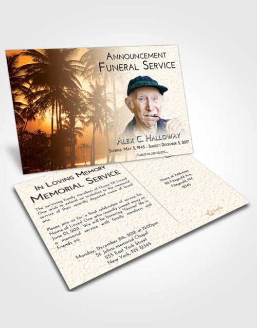 Funeral Announcement Card Template Golden Palm Paradise