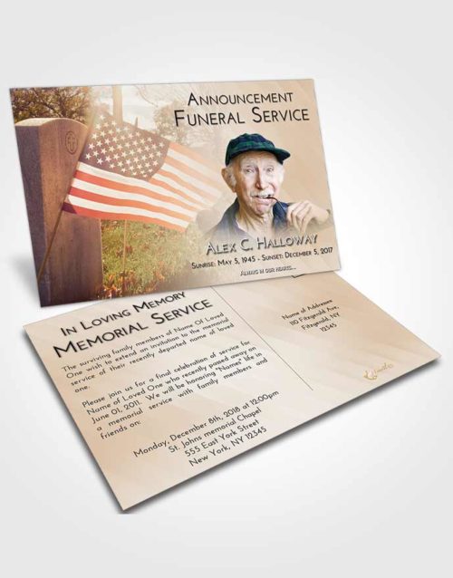 Funeral Announcement Card Template Golden Peach American Smile