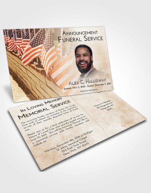 Funeral Announcement Card Template Golden Peach American Victory