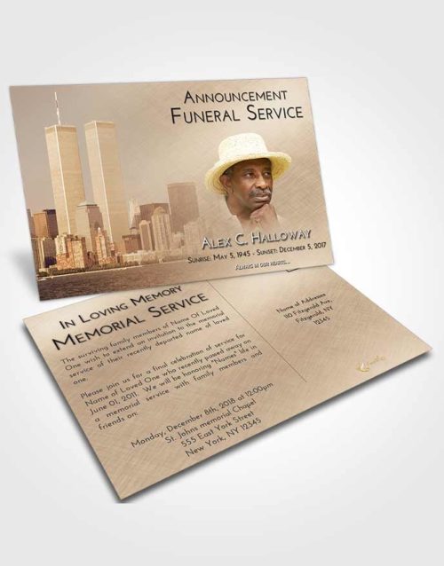 Funeral Announcement Card Template Golden Peach Cityscape