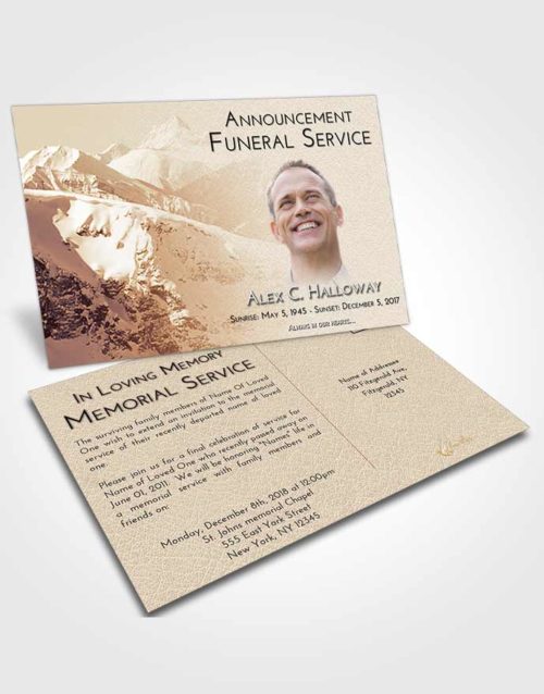 Funeral Announcement Card Template Golden Snowy Mountains