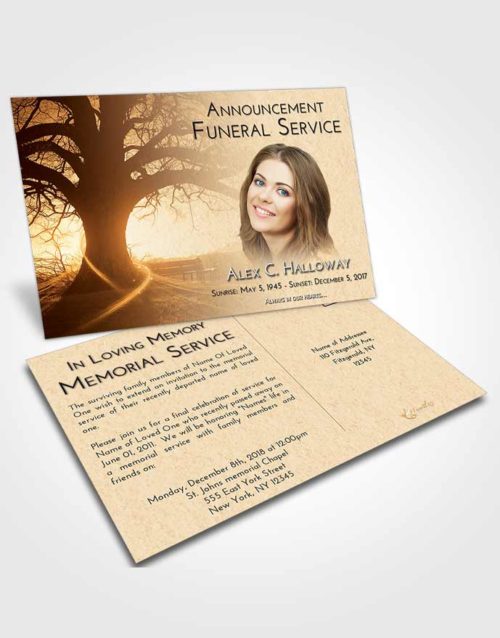 Funeral Announcement Card Template Golden Tree Serenity