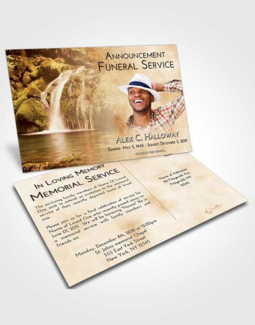 Funeral Announcement Card Template Golden Waterfall Clarity