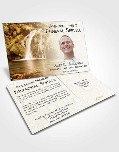 Funeral Announcement Card Template Golden Waterfall Paradise
