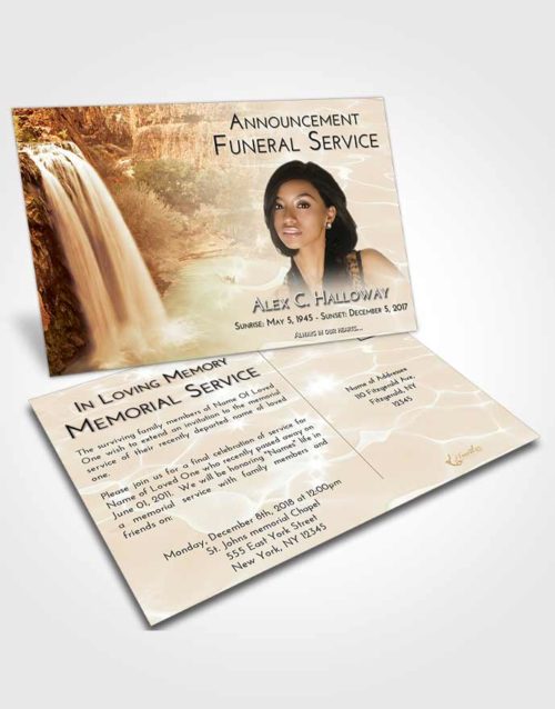 Funeral Announcement Card Template Golden Waterfall Serenity