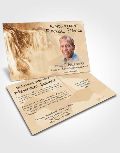 Funeral Announcement Card Template Golden Waterfall Tranquility