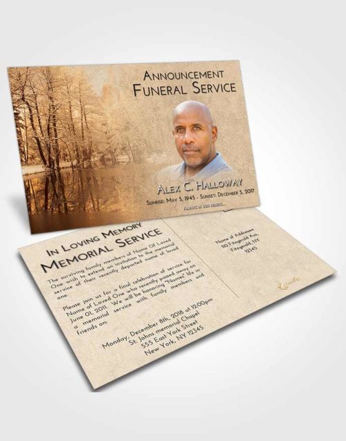 Funeral Announcement Card Template Golden Winter Pond