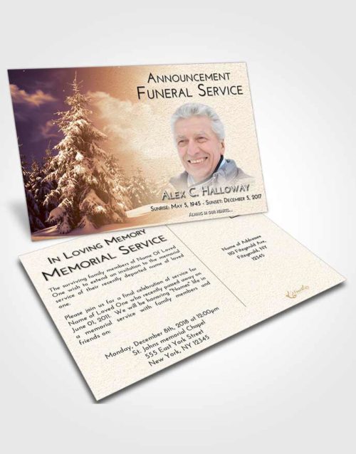 Funeral Announcement Card Template Golden Winter Wonderland