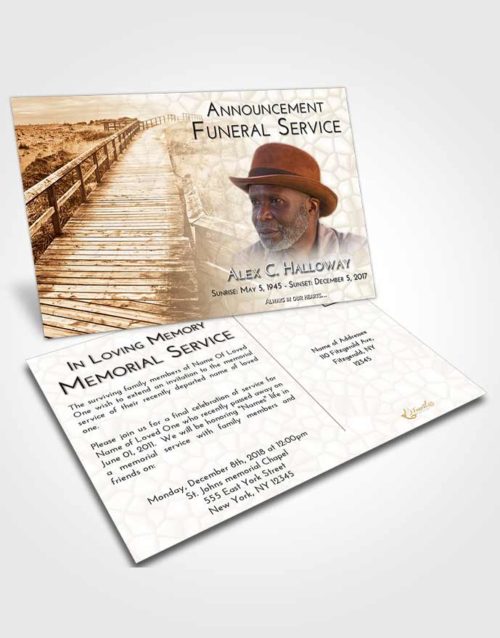 Funeral Announcement Card Template Golden Wooden Walk