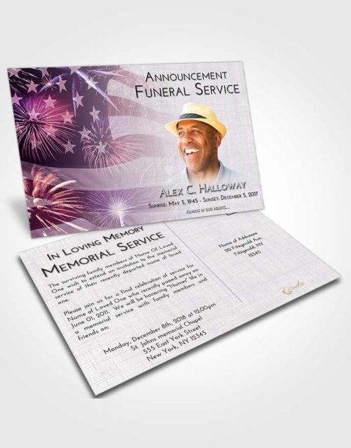 Funeral Announcement Card Template Lavender Sunrise American Patriot