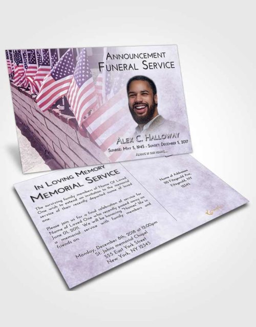 Funeral Announcement Card Template Lavender Sunrise American Victory