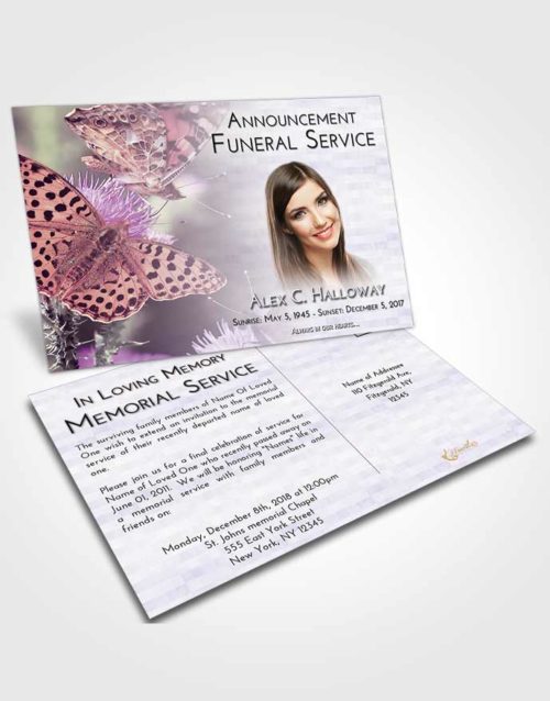 Funeral Announcement Card Template Lavender Sunrise Butterfly Peace