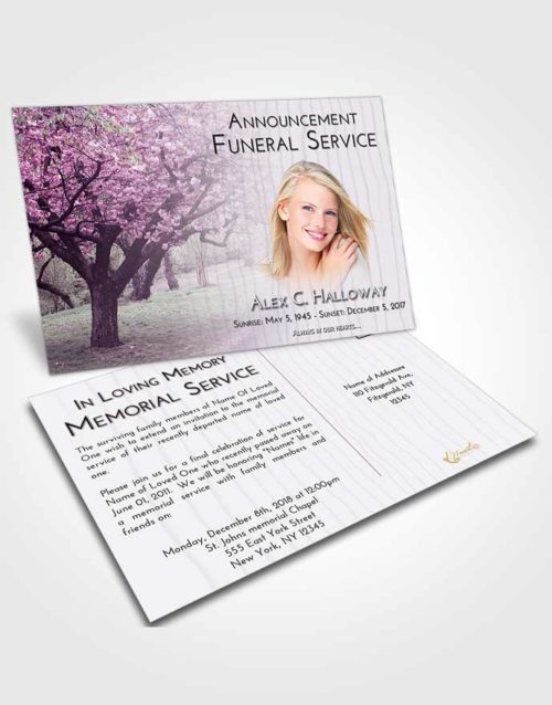 Funeral Announcement Card Template Lavender Sunrise Flowering Path